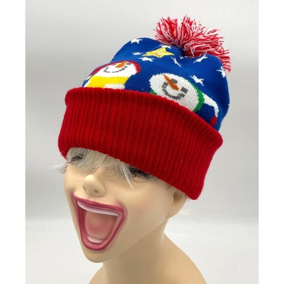 Matching Snowman Knit Scarf & Pom Ribbed Hem Beanie Set With Stars & Fringe OS - Picture 6 of 12